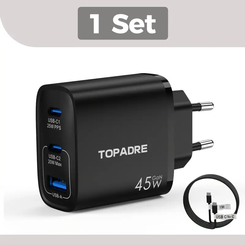 TOPADRE 45W GaN Fast Charger – USB-C Power Adapter for Smartphones, Tablets, and Laptops